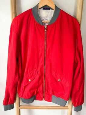 Zara Man Vintage Bright Red Bomber Jacket Full Zip Cotton Blend Mens Size XL